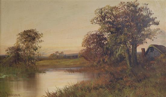 Francis E Jamieson, oil on canvas, Yorkshire riverscape, signed 30 x 50cm